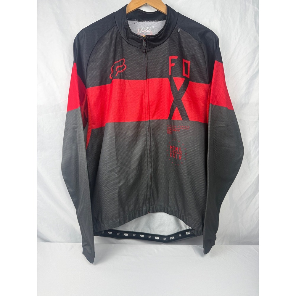 Fox Racing Red Black Long Sleeve Cycling Jersey Men's Large Full Zip MTB BMX
